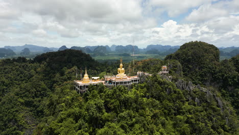 Wat-Tham-Sue,-Wat-Tam-Suea,-Wat-Tham-Sue,-Krabi-Town-Tiger-Cave-Temple,-Perfect-Captured-Aerial-view-on-a-Sunny-and-Clear-Day