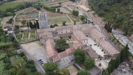 Medieval-Abbey-in-the-South-of-France-|-Panning-Aerial