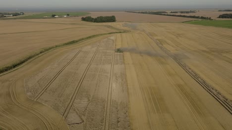 Combine-Harvester-Field-Dust-Lincolnshire-Flat-Agriculture-Aerial-Landscape-Coastline-Fields-Farming-Summer
