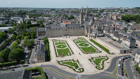 Establishing-aerial-shot-The-Abbey-of-Saint-Etienne-Caen-France