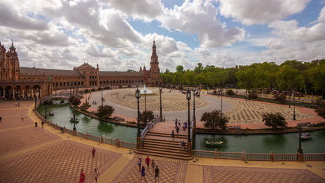 Plaza-de-España-in-Seville,-Spain-daytime-timelapse