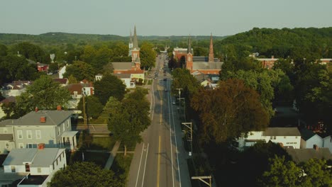 Drone-shot-of-the-churches-in-Downtown-Palmyra-New-York
