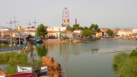 Port-Aventura-amusement-park-with-lots-of-roller-coasters-on-a-sunny-day-in-spain