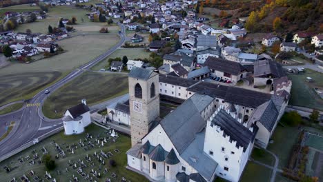 Kloster-Muestair,-Drone-Shot,-Alps,-Unesco,-Alps,-Mountaine,-Culture,-cinema,-documentary