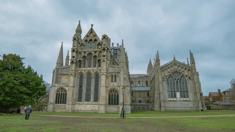 Gothic-Exterior-Of-Ely-Cathedral-East-End-In-Ely,-Cambridgeshire,-England