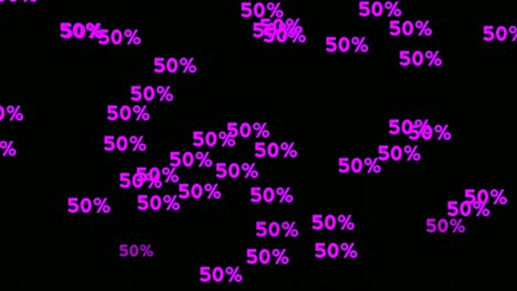 Neonzahl-50-Prozent-Zeichensymbol-Moderne-Animation-Auf-Schwarzem-Hintergrund,-Leuchtend-Und-Glänzend-Für-Videoelemente-Geschäftskonzept