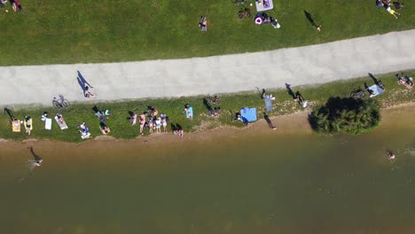 Dramatic-aerial-top-view-flight-schwabinger-creek
English-Garden-Munich-Germany-Bavarian,-summer-sunny-blue-sky-day-23