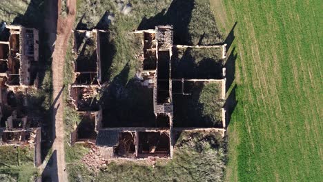 Aerial-view-of-abandoned-and-destroyed-rural-architecture