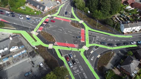 Aerial-view-circling-vehicles-travelling-St-Helens-CYCLOPS-traffic-optimisation-junction-crossroad-intersection