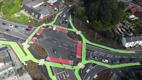 Aerial-view-orbiting-vehicles-travelling-St-Helens-CYCLOPS-traffic-optimisation-junction-crossroad-intersection