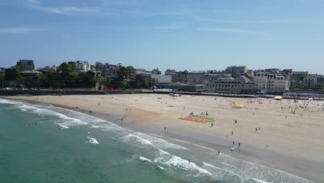 Panning-aerial-beach-at-Dinard-Brittany-France-drone,aerial