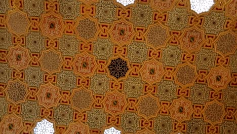 Orbit-rotating-shot-of-colorful-vibrant-texture-Arabic-decoration-style-roof
