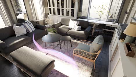 Cosy-Living-Room-and-Home-Decor,-3D-Motion-Graphics-Illustration-of-Modern-Elegant-Interior-Design