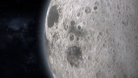 Moon-close-up-motion-graphics,-solar-system-and-milky-way-in-background