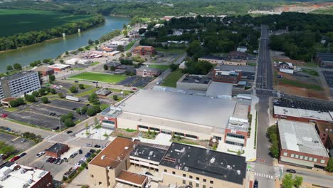 Aerial-orbit-of-F-and-M-Arena-located-in-downtown-Clarksville-Tennessee