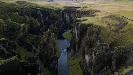 Breathtaking-Aerial-Drone-View-of-Fjaorargljufur-Canyon-in-Iceland-during-Summer