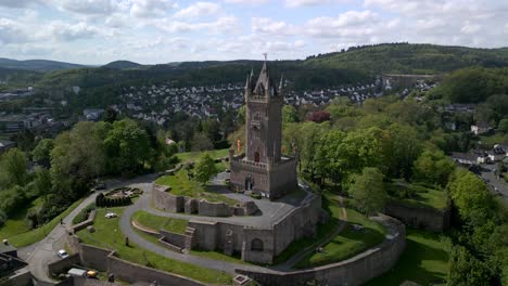Drone-flight-to-the-historical-Wilhelmsturm-of-Dillenburg-town-in-germany