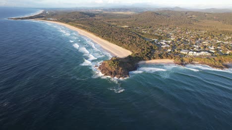 Panoramic-View-Of-Norries-Headland-And-Seascape-In-New-South-Wales,-Australia---aerial-shot