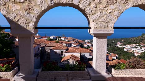 Stone-Arches,-Seaside-Veranda,-Sea-View-Village---An-Idyllic-Destination-for-Serene-Tourism-by-the-Shore,-Mediterranean-Charm