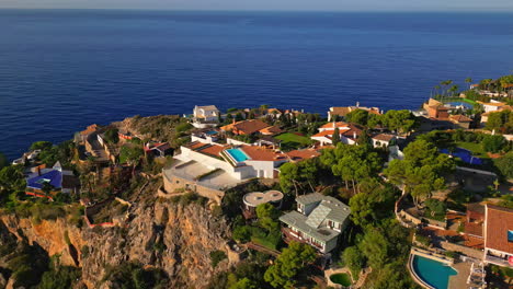 Drone-View-of-Luxurious-Villas-at-Playa-Marina-del-Este,-Spain