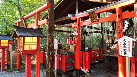 Wunderschöner-Japanischer-Shinto-Schrein-Mit-Roten-Laternen-Und-Torii-Toren
