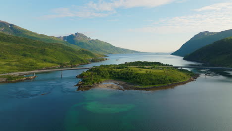 Majestic-Austerstraumen-and-Vesterstraumen-bridges-connecting-Lofoten-islands-and-the-mainland-of-Norway