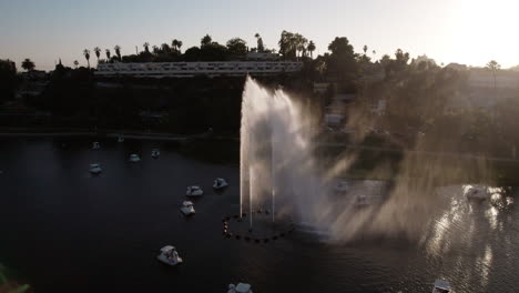An-Aerial-Shot-of-Echo-Park-Fountain-with-Light-Rays-Shooting-Through