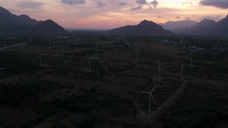 Beautiful-view-of-Windmills-or-Wind-Turbines-farm-in-Nagercoil,-South-India--evening-sunset