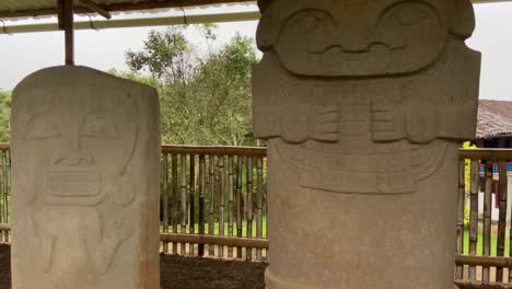 Ancient-pre-Columbian-indigenous-totems-in-biggest-necropolis,-San-Agustín-Archaeological-Park