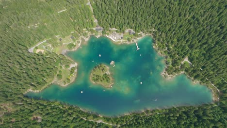 Hermoso-Lago-Azul-En-Medio-De-Un-Gran-Bosque