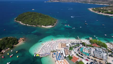 Ksamil-Islands-Surrounded-by-the-Azure-Turquoise-Sea-and-White-Sandy-Beaches,-the-Top-Summer-Destination-for-Blissful-Relaxation