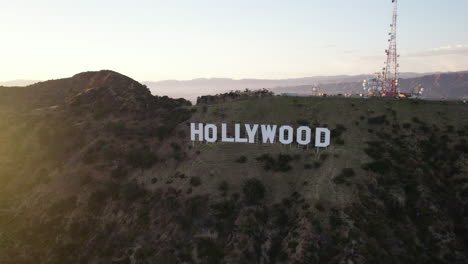A-Aerial-Shot-of-The-Hollywood-Sign-at-Golden-Hour-with-a-Flare