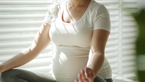 Vídeo-Portátil-De-Una-Mujer-Embarazada-Meditando-Bajo-Los-Rayos-Del-Sol.