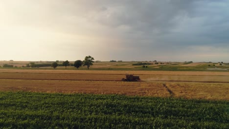 Drone-view-of-combine-harvester-during-work-in-the-field