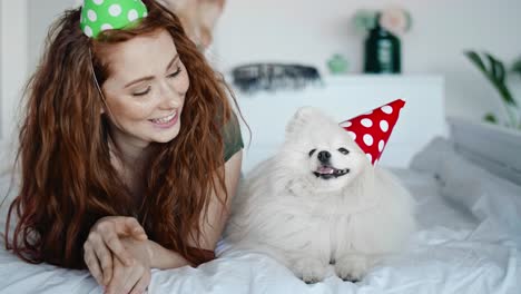 Video-of-birthday-celebration-of-woman-and-her-dog
