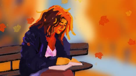 Autumn-reading,-2D-animation