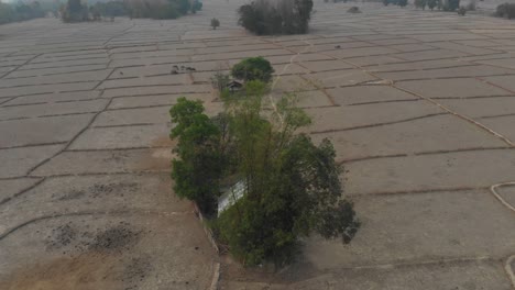 Kleines-Lokales-Haus-In-Laos-Zwischen-Den-Feldern,-Luftaufnahme