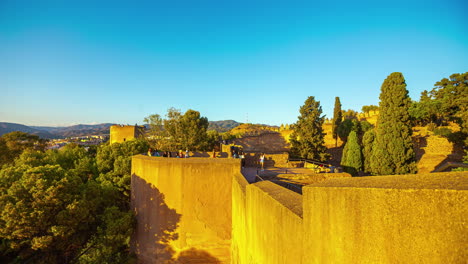 Bustling-Tourist-Activity-in-Timelapse-at-the-Historic-Castillo-de-Gibralfaro