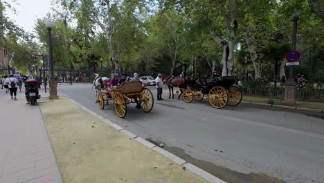 People-Walking-Around-And-Some-Doing-Horse-Cart-Riding-In-A-Park-With-Green-Trees