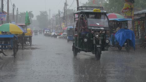 Heavy-rainfall-in-rural-Indian-town-after-intense-heat-wave-in-the-summer