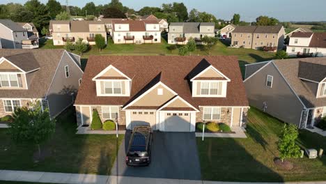 Sunlight-shining-on-duplex-homes-in-USA