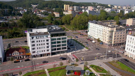 Gdynia-downtown---intersection-of-streets-near-the-central-park-and-the-city-hall---modern-infrastructure-and-architecture-in-the-city