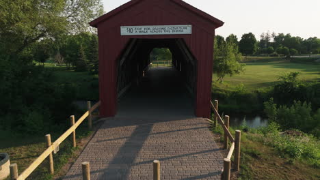 Inside-The-Wooden-Red-Covered-Bridge-In-Zumbrota,-Goodhue-County,-Minnesota,-United-States