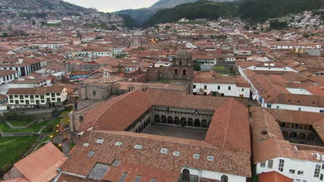 Aerial-View-Of-Historic-Temple-of-the-Sun-Or-Qoricancha-In-Cusco,-Peru