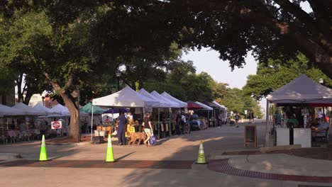 Static-view-of-early-morning-farmers-market-in-the-shade-trees-of-Town-Square