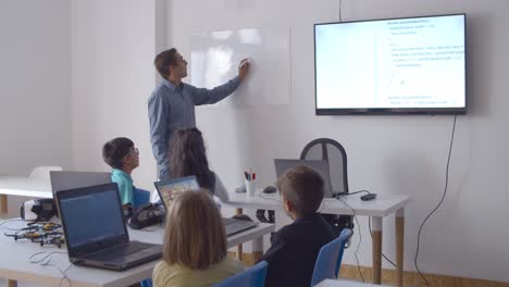 Computer-science-teacher-writing-on-whiteboard