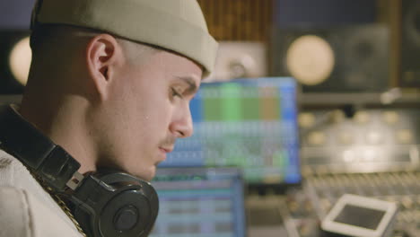 Young-Caucasian-man-working-at-music-recording-studio