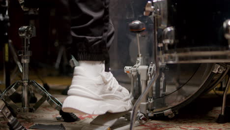 Closeup-shot-of-drummers-foot-of-playing-drums