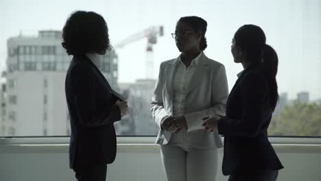 Professionelle-Geschäftsfrauen,-Die-Im-Büro-Sprechen