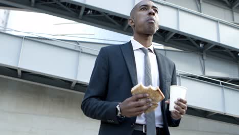 Young-businessman-with-sandwich-and-paper-cup